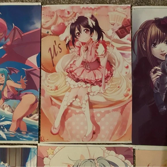 Lot of 6 Anime Manga Video Games Waifu Mascot 12"x8" Canvas Scroll Art Wall Deco - Picture 3 of 7